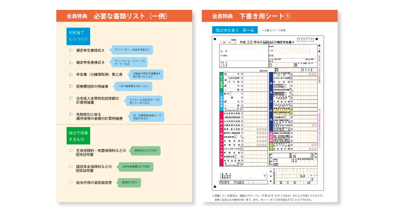 「必要な書類リスト（一例）」「下書き用シート」