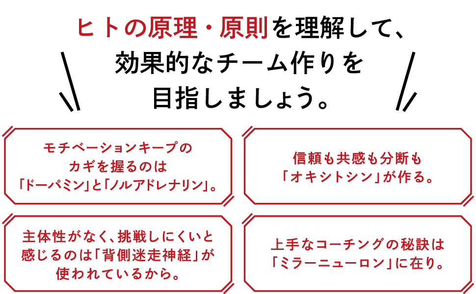 ヒトの原理・原則を理解して、効果的なチーム作りを目指しましょう。