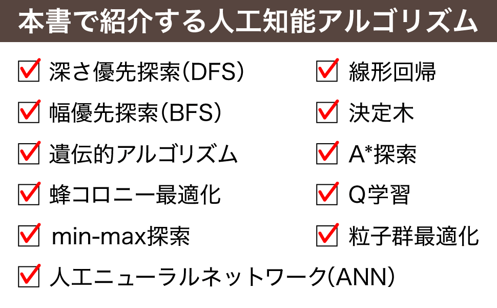 本書で紹介する人工知能アルゴリズム